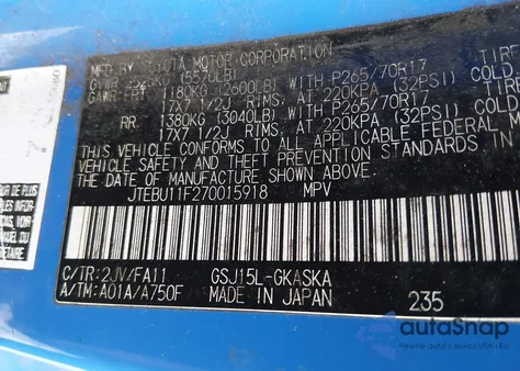 2007 Toyota Fj Cruiser z USA, uszkodzony, nr VIN JTEBU11F270015918